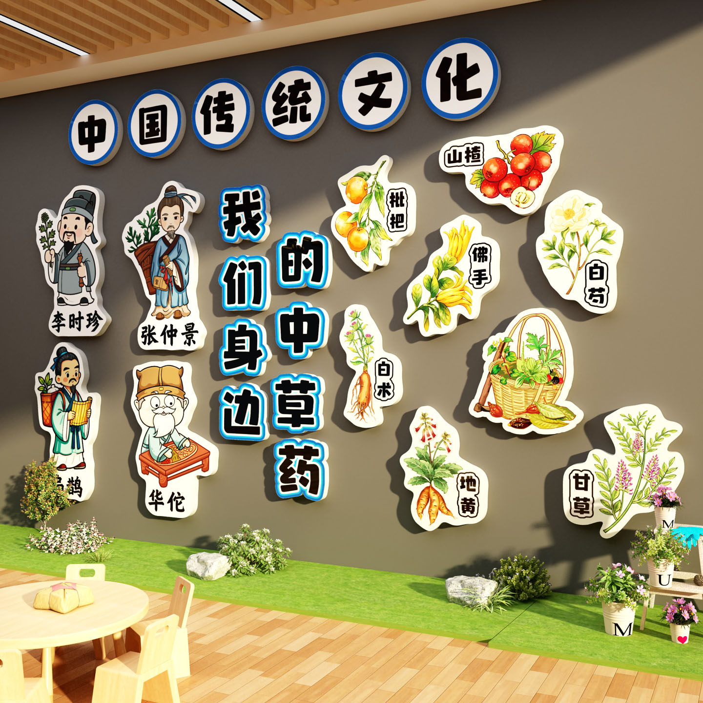 中草药馆贴纸画幼儿园环创板材料主题成品班教室墙面文化装饰走廊