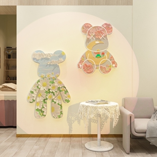 网红美容院店墙面装饰画品房间布置大厅形象暴力熊贴纸美甲店软装