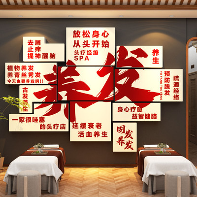 养发馆墙面装饰形象氛围布置头疗店文化挂画美容院高级感中医生贴