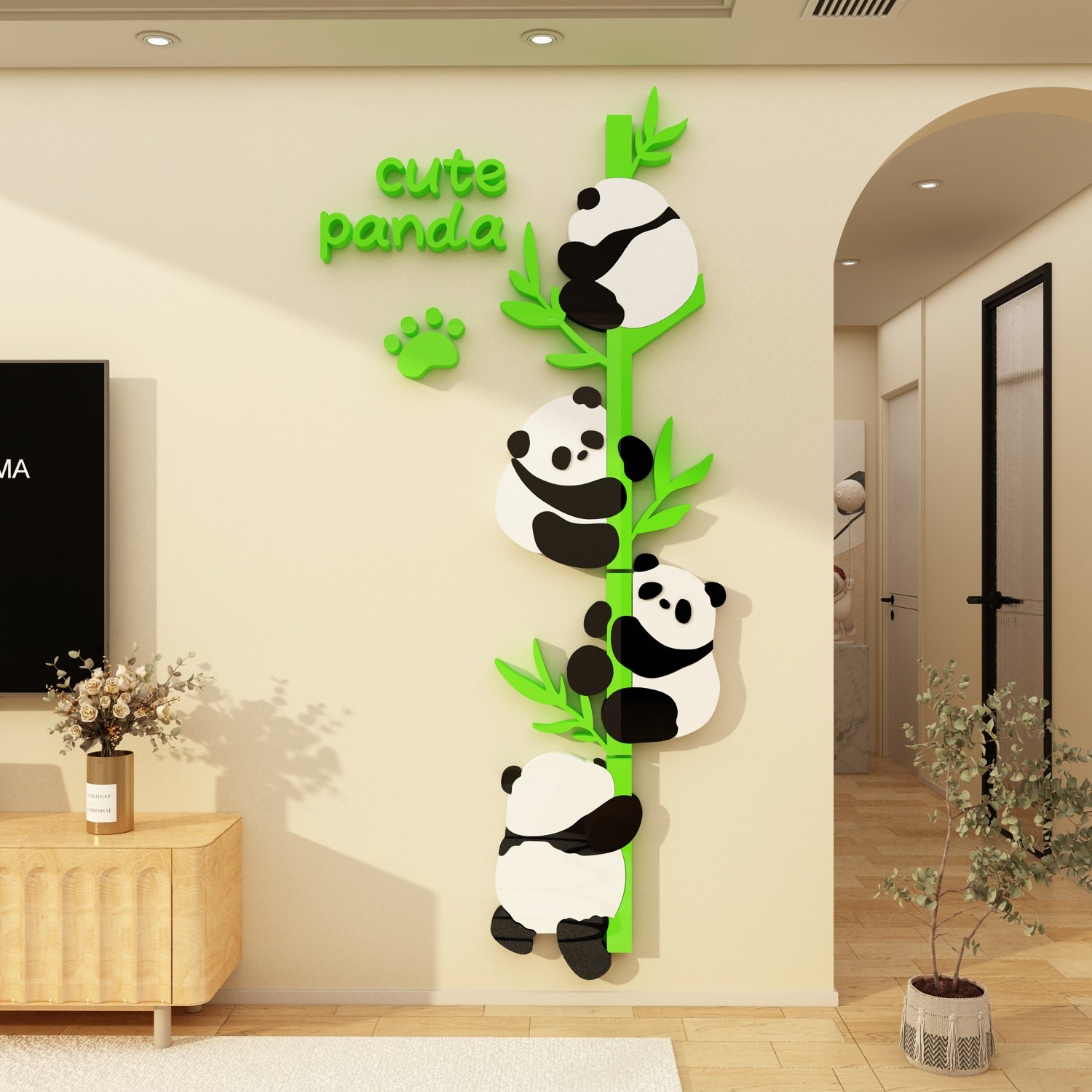 大熊猫电视机背景点缀适合客厅大白墙面装饰挂件画2025新款贴沙发