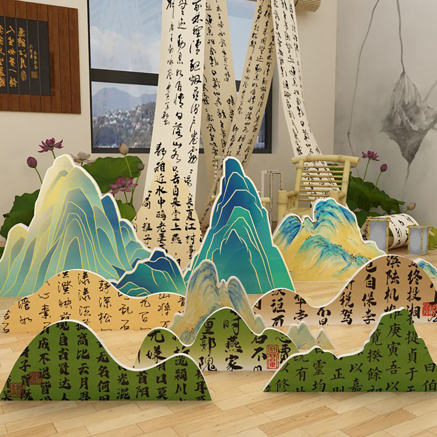 书法教室布置装饰氛围场景墙面新中式幼儿园画展古中国风环创材料