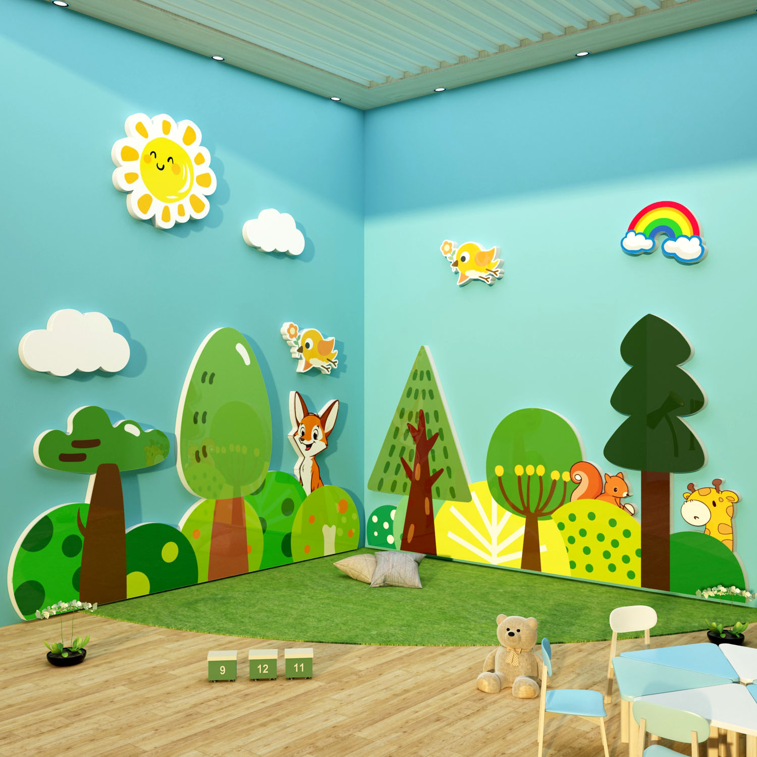 幼儿园环创主题文化墙面装饰成品贴走廊动物森林绿色环境布置材料