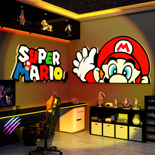 网红超级玛丽电竞房间墙面装 饰马里奥贴纸挂画海报布置背景电玩城