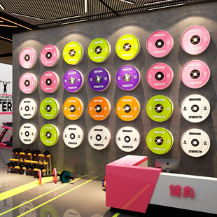 网红哑铃片打卡主题健身房墙面装饰氛围布置文化形象墙贴挂画标语