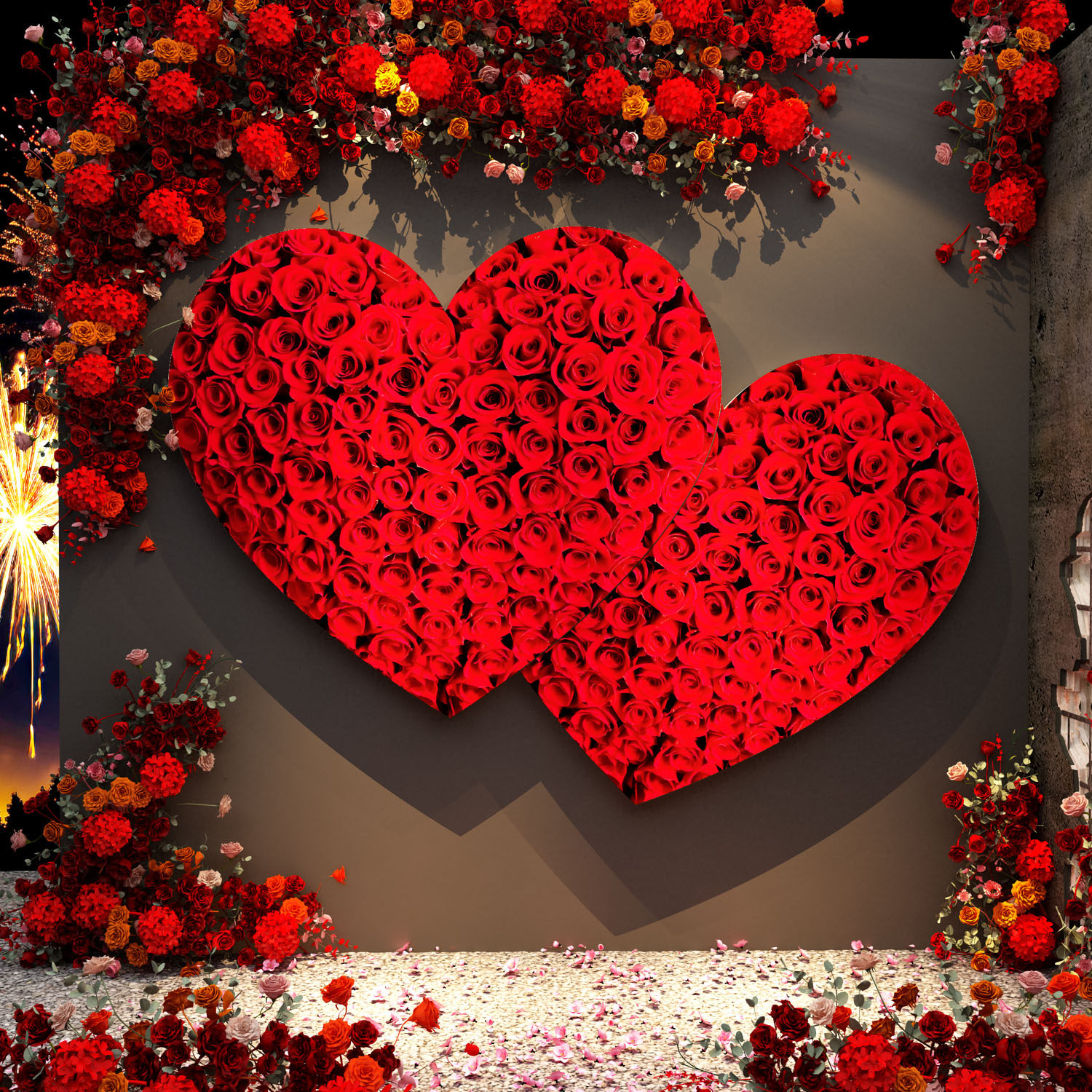 网红打卡拍照区氛围布置爱心贴情人节户外形象造景玫瑰花墙面装饰,家居饰品,文化墙贴,淘宝优惠券,粉丝福利购,淘宝优惠卷