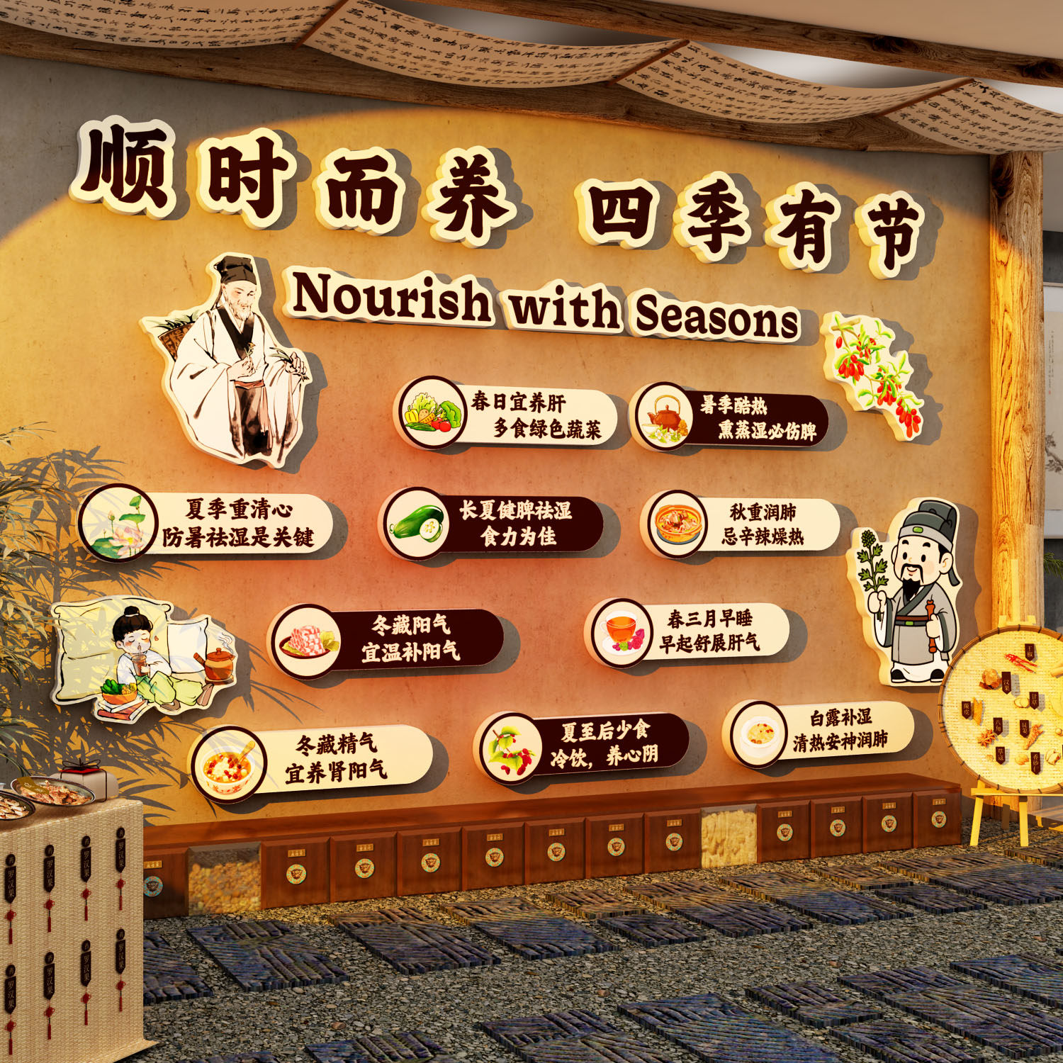 中医养生馆形象背景墙面装饰壁纸美容院氛围布置挂画文化高级海报