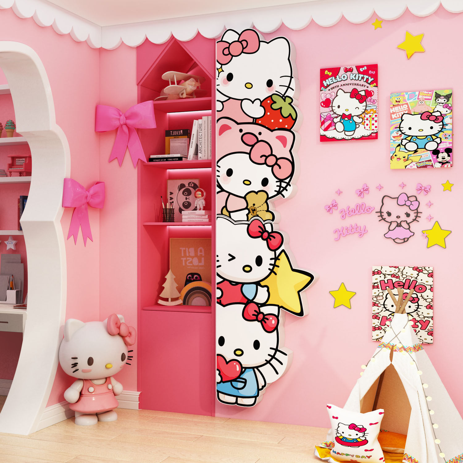 hellokitty猫儿童公主房间布置贴纸女孩宝卧室床头墙面装饰品挂画