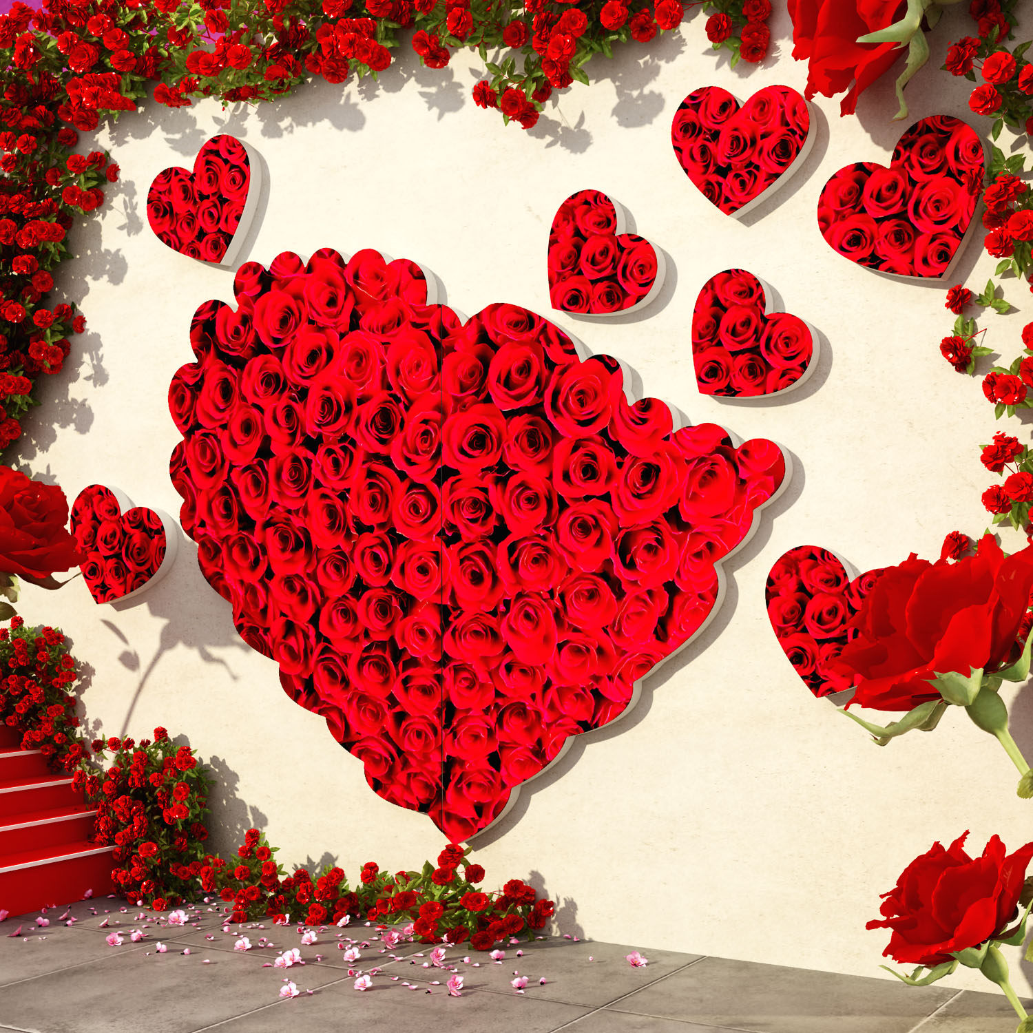 网红打卡氛围布置爱心贴情人节拍照区户外形象造景玫瑰花墙面装饰,家居饰品,文化墙贴,淘宝优惠券,粉丝福利购,淘宝优惠卷