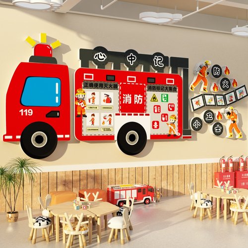 安全消防教育墙贴面幼儿园环创主题成品材料装饰文化布置教室走廊