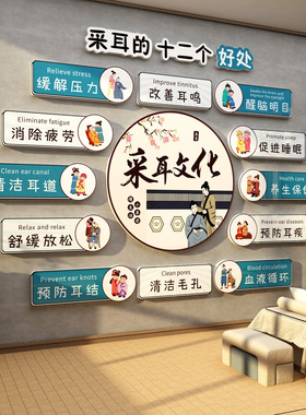 中医采耳养生馆吧台背景墙面贴文化前台美容院广告宣传画布置装饰