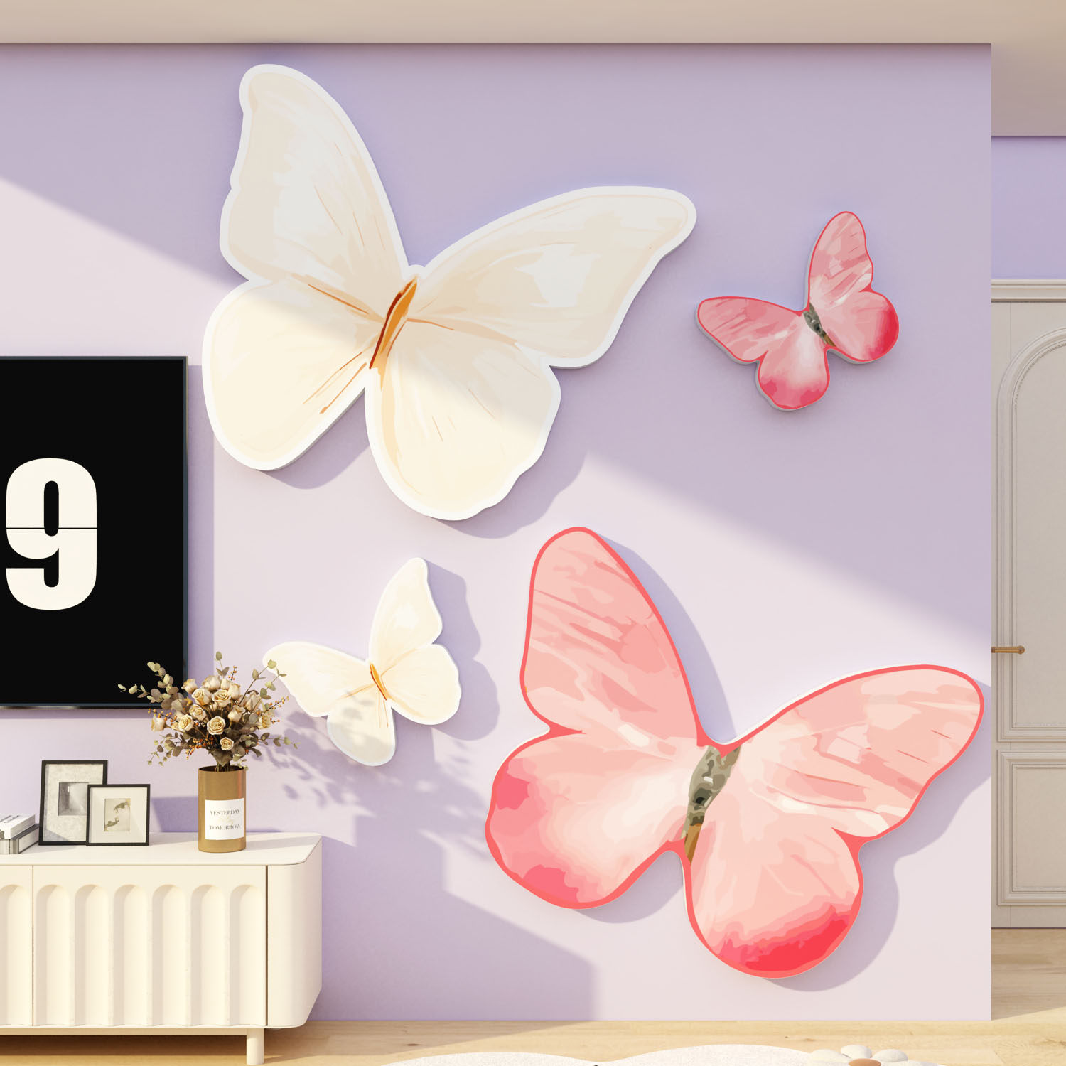 蝴蝶装饰品立体电视机背景墙贴画自粘挂件奶油遮丑创意高级感2026