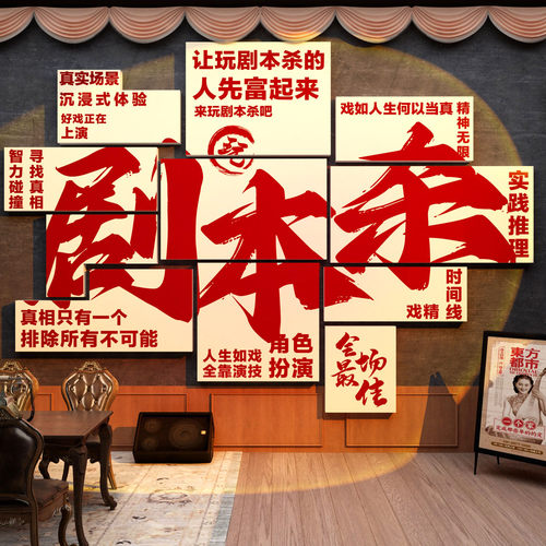 网红剧本杀店墙面装饰狼人杀房间手游室布置海报背景贴纸密室逃脱