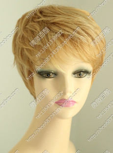 欧美款金色短卷发真人发丝高品质假发100%真发 收脸蓬松俏丽气质