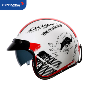 RYMIC摩托车半盔复古机车盔帽檐四季通用跑盔3c认证夏季哈雷盔