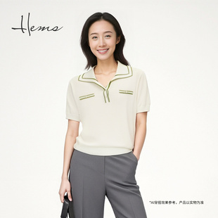 商务休闲通勤简约老钱高尔夫Polo针织女24017C9E 海尔曼斯春夏新品