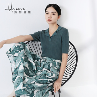 门店同款 显瘦短袖 海尔曼斯纯色方领女t恤修身 上衣 针织衫 薄款