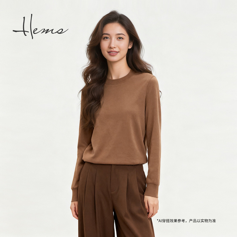 海尔曼斯25秋冬新品通勤系列云感软糯圆领长袖羊绒针织衫250G4B71