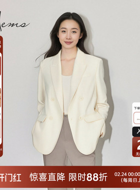 海尔曼斯25早秋新品高智感气质通勤白色西装职业西服外套D4971B9X