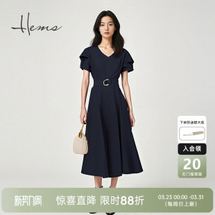 海尔曼斯夏季 通勤职场精英收腰连衣裙D1623C64 立体剪裁V领短袖