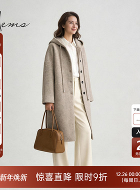 海尔曼斯25冬季新品私服力荐御寒时髦连帽单排扣羊毛大衣246Y1B91