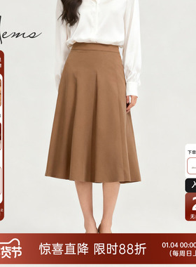 海尔曼斯25秋冬新品复古巴恩风气质通勤A字版伞裙半身裙25855B9L