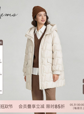 海尔曼斯25冬季新品新年云朵泡芙轻量保暖中长款羽绒服女256A6B82
