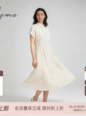 海尔曼斯26夏季新款优雅通勤法式复古波点桑蚕丝连衣裙女D1609C64