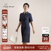 海尔曼斯25春夏俏皮印花正肩高腰线通勤Polo领连衣裙女228V8C6Q