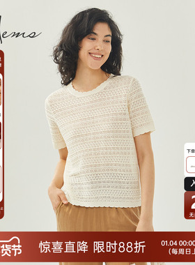 海尔曼斯桑蚕丝绵羊毛混纺气质镂空针织衫透气舒适D4925C94