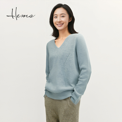 海尔曼斯25早秋新品高智感通勤简约优雅气质V领羊绒针织D1991D41