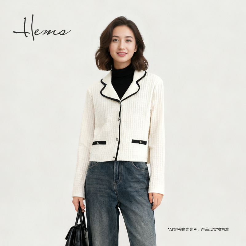 海尔曼斯25秋冬新品职业小香风云感亲肤羊毛短款西装外套D4928D9R