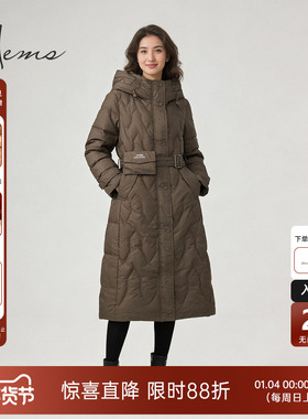 海尔曼斯25冬季新品精英衣橱造型设计感收腰长款羽绒服女226A5B82