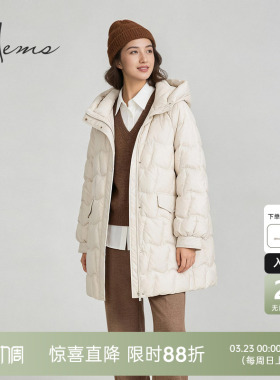 海尔曼斯25冬季新品新年云朵泡芙轻量保暖中长款羽绒服女256A6B82