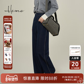 海尔曼斯深蓝色不易褪色牛仔裤 美式 复古潮流直通阔腿显瘦D4690B99