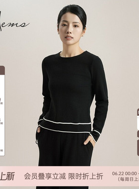 海尔曼斯25春新款羊毛针织衫48支单股16针撞色饰边休闲女D5904A4E