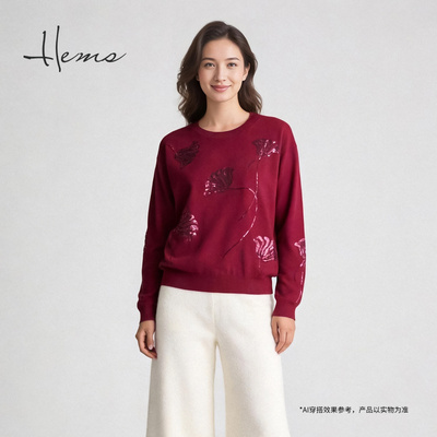 海尔曼斯25冬季新品海百合东方雅韵新年贺岁好运羊毛衫女25048A4E