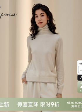 海尔曼斯新品通勤休闲山羊绒针织衫经典高领羊绒衫短款240L1D71