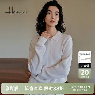 落肩袖 polo领短款 陶瓷纽扣240N8B71 山羊绒针织衫 海尔曼斯门店同款