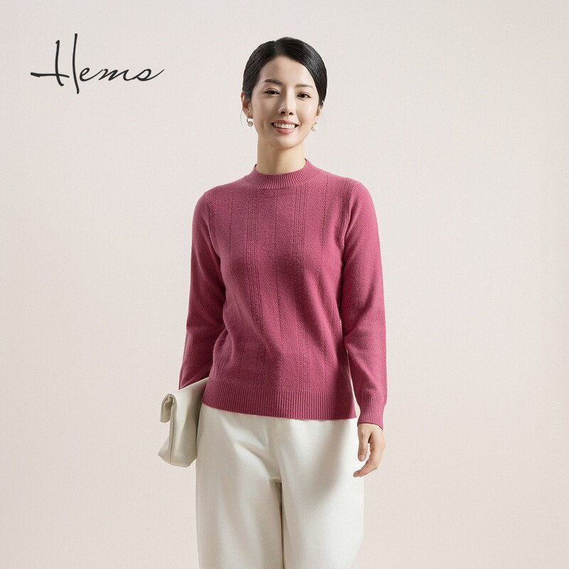 海尔曼斯25春夏重工亮钻优雅气质圆领100%羊绒针织衫女D3924D71