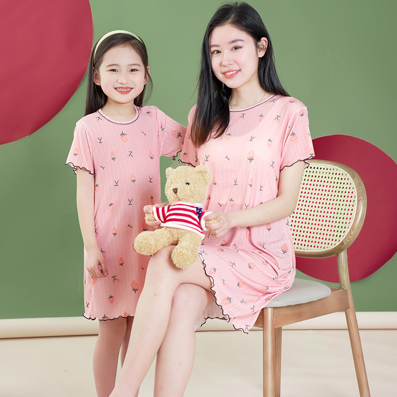 儿童睡裙亲子睡衣冰丝花边裙