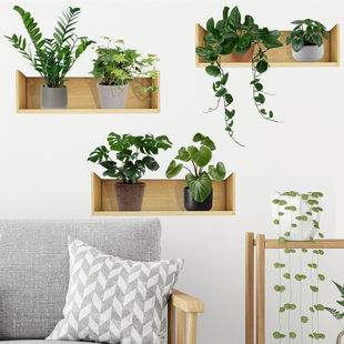 玻璃贴纸墙壁绿植盆栽贴画墙贴装饰自粘厨房餐厅贴花小清晰盆景贴