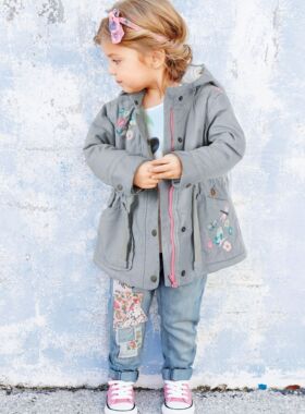 现货男孩帅气英国童装NEXT女童棉衣外套夹克灰色绣花灰风衣838690