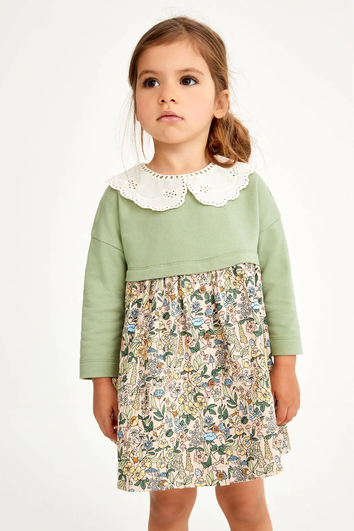 【现货】英国童装NEXT女童 卡通小熊牛仔连衣裙圆领