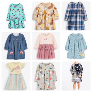 现货英国NEXT女童春秋长袖连衣裙小猎佩琪兔子恐龙独角兽蓬蓬纱裙