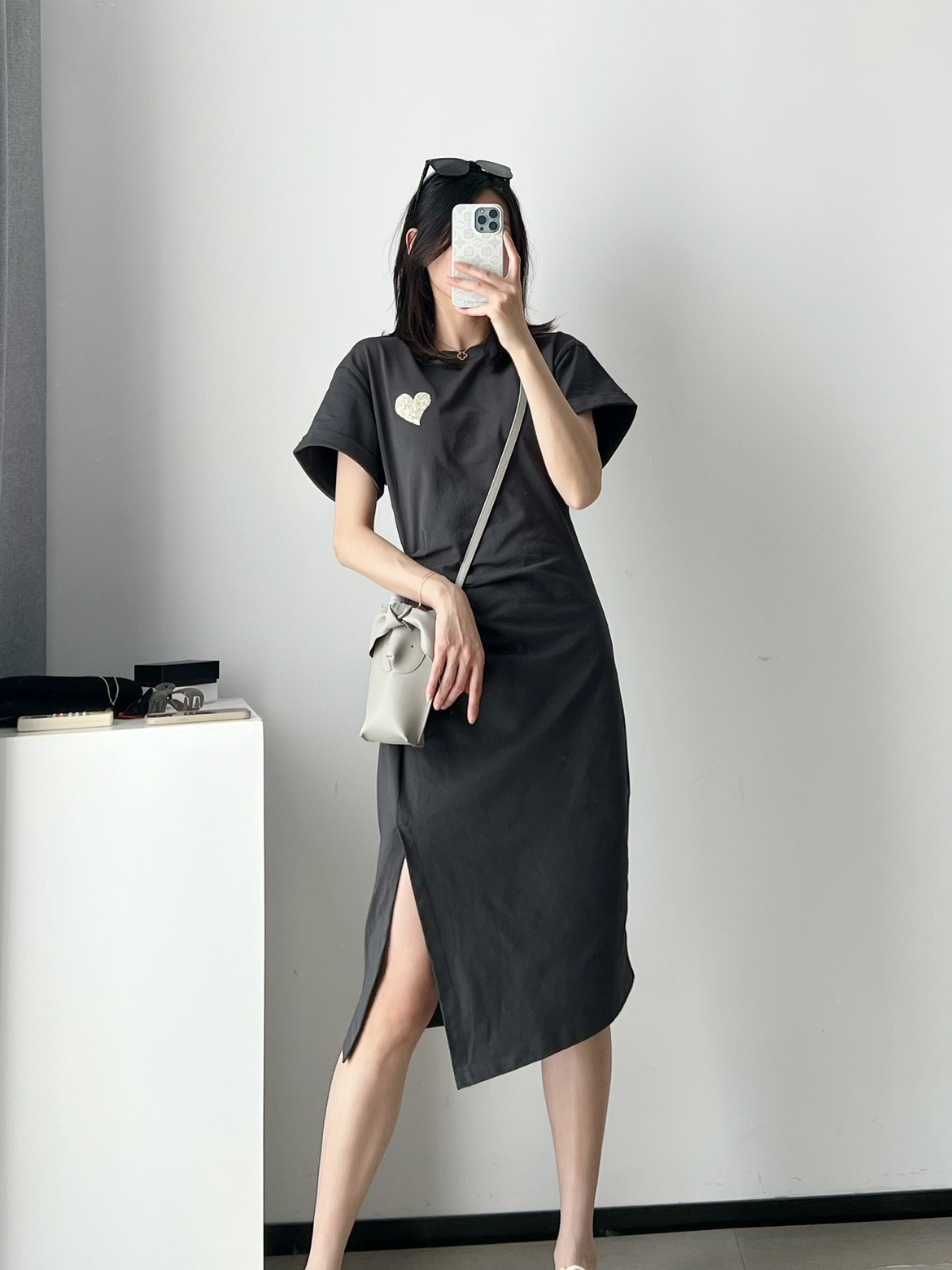 ponkey 封神～mc自留款，夏季纯棉腰部褶皱爱心亮片遮肉肉连衣裙