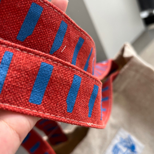 ponkey 时髦单品～黑白条纹/红米配色帆布包单肩大容量手提包