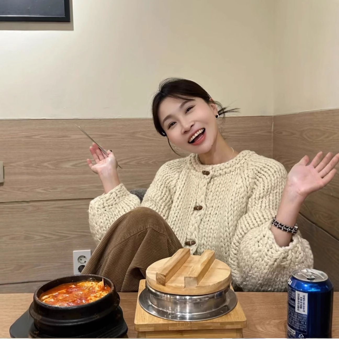 现货～韩国东大门25重磅手工粗毛线插肩毛衣韩系针织开衫外套