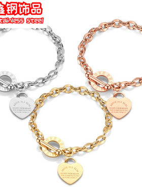 现货欧美ins风不锈钢链条桃心爱心手链小众设计百搭OT扣钛钢女