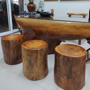 香樟木墩实木根雕凳子茶桌木桩墩子茶几墩子原木树墩圆墩子木桩