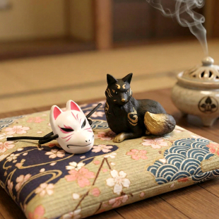 日式狐狸面具头绳手绳黑狐摆件